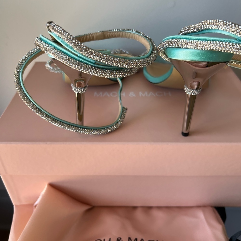 MACH & MACH Double Crystal Bow Square Toe Sandal Mint - Picture 13 of 14